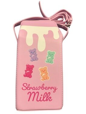 Strawberry Milk Pink Crossbody Bag with Gummy Bear Motif